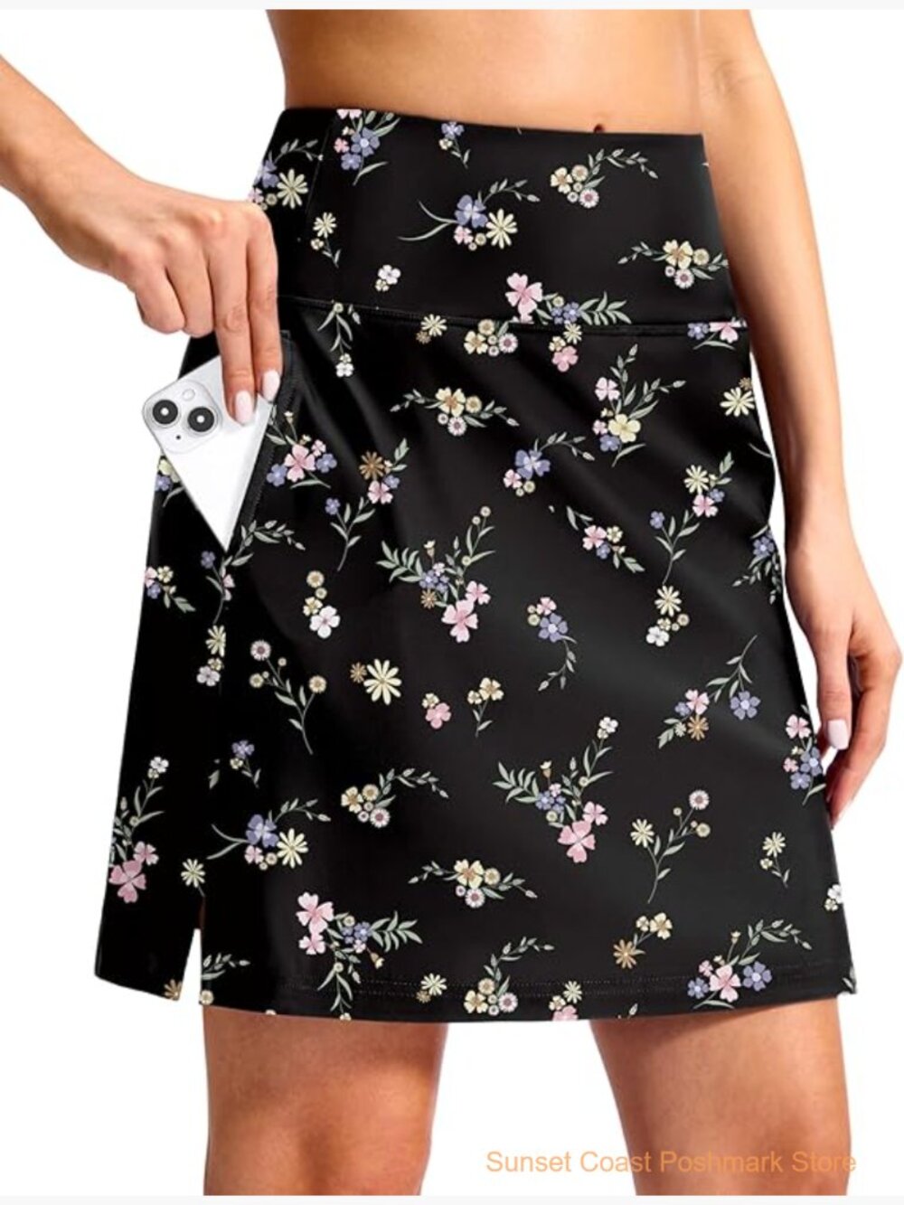 High Waisted Swim Skirt Tummy Control 18 Inch Length Quick Drying